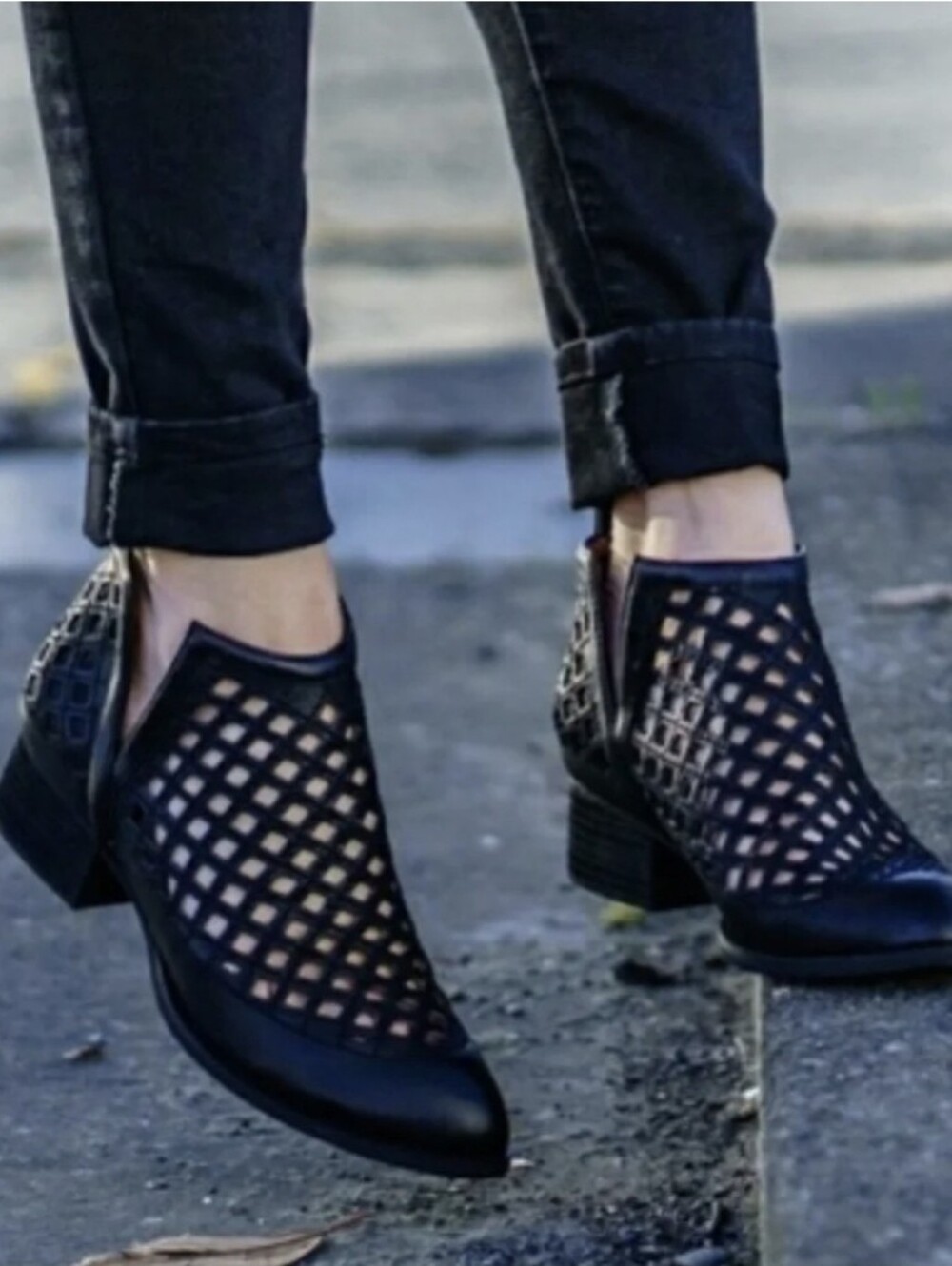 Jeffery Campbell Taggart open Black Cutout Fishnet Ankle Booties